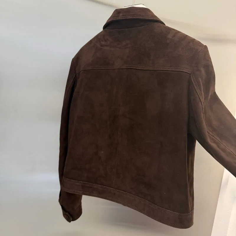 cappotto da donna primavera e autunno 2025 nuova moda giacca in vera pelle scamosciata naturale di lunghezza corta di alta qualità