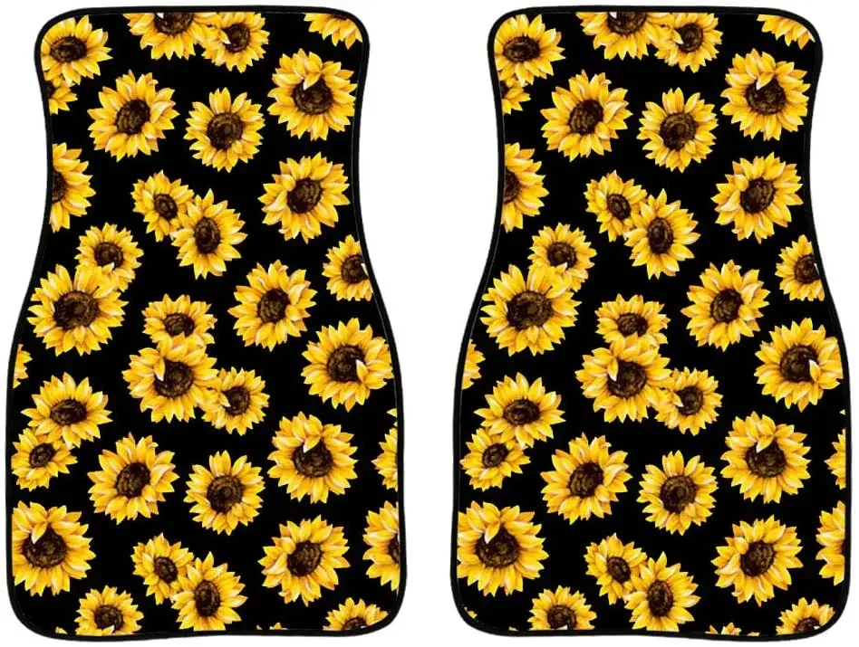 UNICEU Sunflower Universal Car Floor Foot Mats Fit for Most Cars 2pcs/Set,Front Row Only,All Weather Guard,Non-Slip Mat Carpet