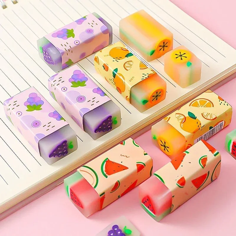 3 шт., ластик с фруктами из мультфильма, мини-новинка, детский ластик для карандашей, студенческий экзамен, рисунок, эскиз, разные цвета, канцелярские принадлежности