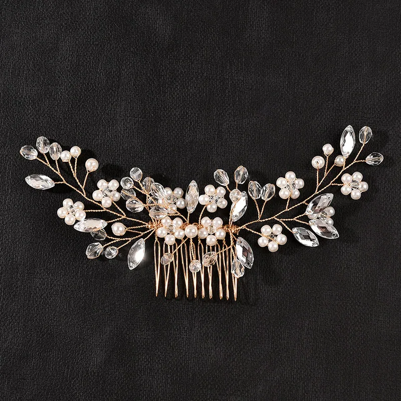 Floralbride Handmade Alloy Crystal Rhinestones Pearls Flower Leaf Bridal Hair comb Wedding Headpieces Women Girls  Hair Jewelry