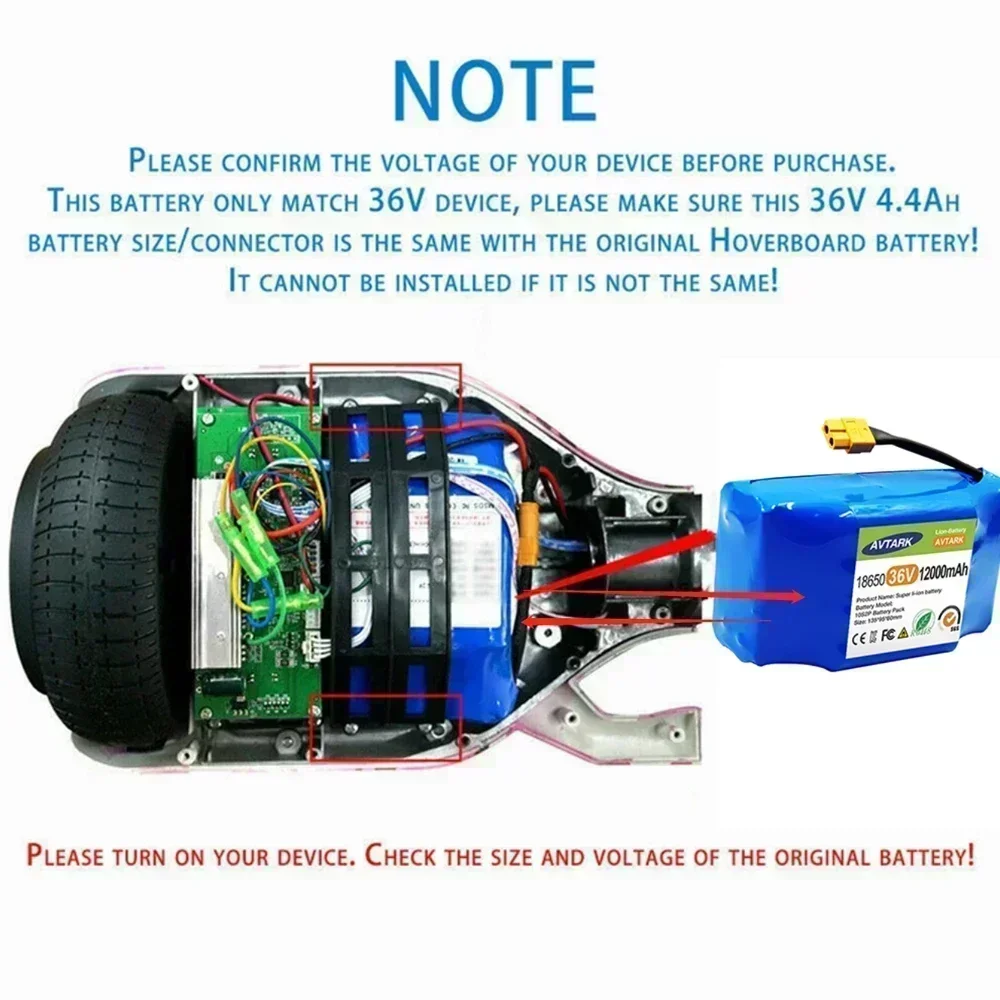 Echte 36V 12Ah 10s2p Batterij Packs Oplaadbare Lithium Ion Batterij voor Elektrische Zelfbalancerende Scooter HoverBoard Eenwieler