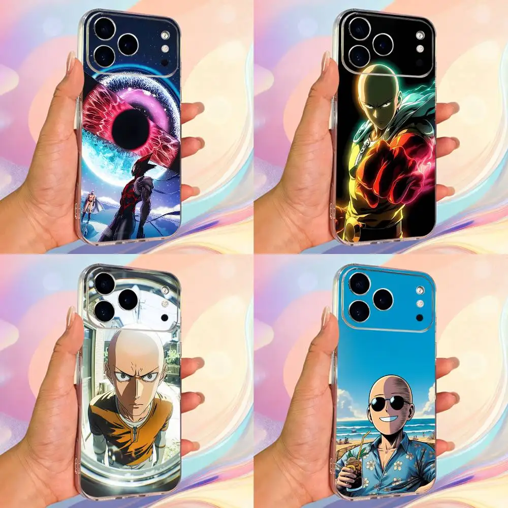 

O-One P-Punch Anime M-Man Phone Case For iPhone 14,13,12,11,17,16,15,Pro,Max,Plus,X,XS,XR,SE,Mini Transparent Soft Cover