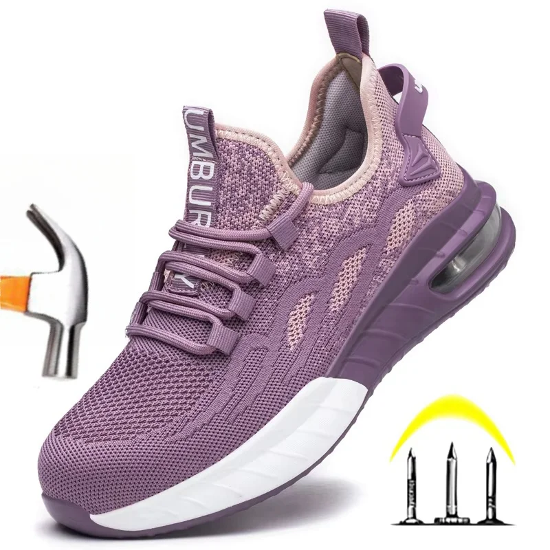 Leggero con scarpe antinfortunistiche con punta in acciaio moda Sneakers da lavoro traspiranti stivali di sicurezza stivali da donna a prova di