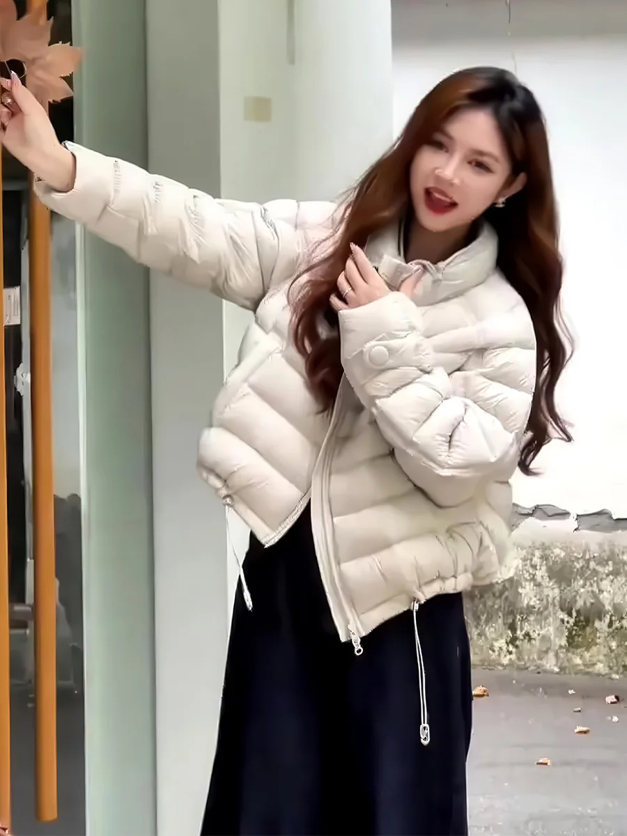 سترة نسائية 90% من الريش الأبيض، تصميم نحيف، خفيفة الوزن، بياقة عالية، دافئة، ملابس خارجية للشتاء والتنقل