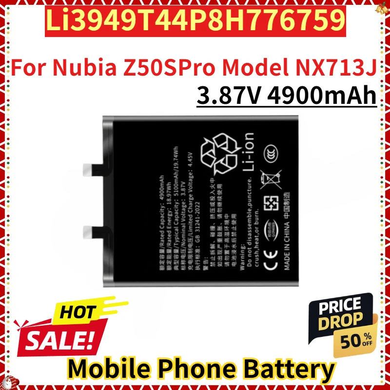 

For Nubia Z50SPro Model NX713J Brand New Replacement Mobile Phone Battery 3.87V 4900mAh Li3949T44P8H776759