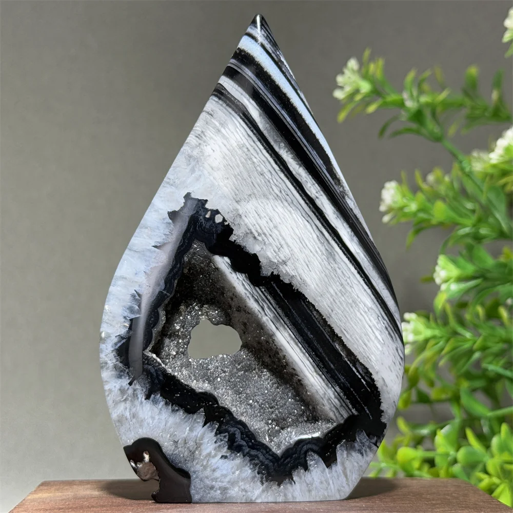 Bijoux en cristal d'agate noire naturelle, ornements minéraux de guérison pour la magie, décoration de la maison, cadeau de vacances
