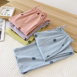 2026 Women's New Spring and Autumn Sleeping Pants 100% Cotton Knitted Closing Long Pants Large Size Summer Thin Loose Home Pants