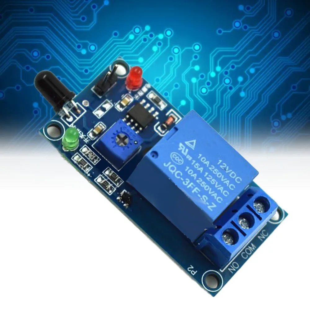 เซ็นเซอร์ตรวจจับเปลวไฟ DC 12V IR 760~1100nm มุมตรวจจับ 60 องศา โมดูลตรวจจับไฟ ติดตั้งง่ายด้วยบล็อกขั้วต่อ