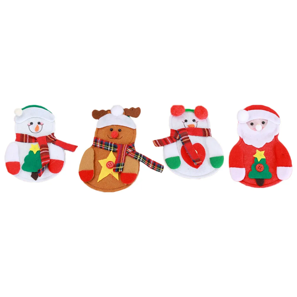 

4Pcs Christmas Snowman Cutlery Holders Colorful Tableware Bags for Holiday Party Silverware Storage Xmas Table Decoration