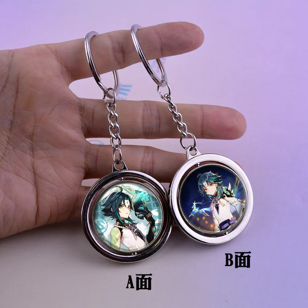 Game double-sided Night Light pendant Wanderer 360° rotating keychain Hu Tao Anime pendant zinc alloy Halloween Valentine gift