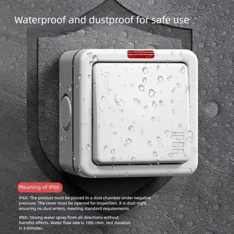 IP66 16A Waterproof Switch Electrical Doorbell 110-250V Spray Paint Plastic Kitchen Bathroom Outdoor Universal Power Adapter