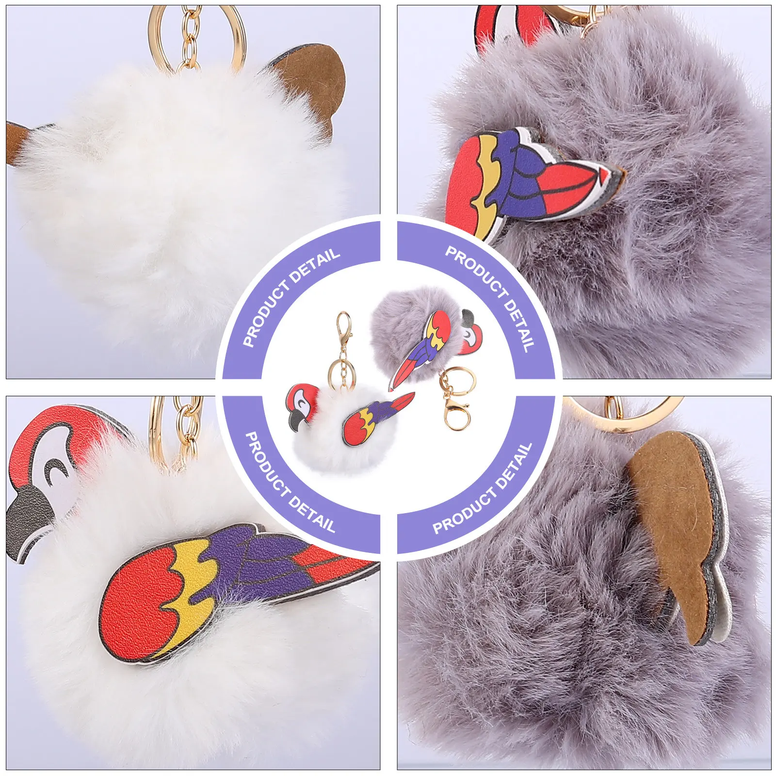2Pcs Lovely Parrot Design Key Chain Pendant Small Lightweight for Schoolbag Car Key Handbag Mobile Decoration Gift Idea Bag