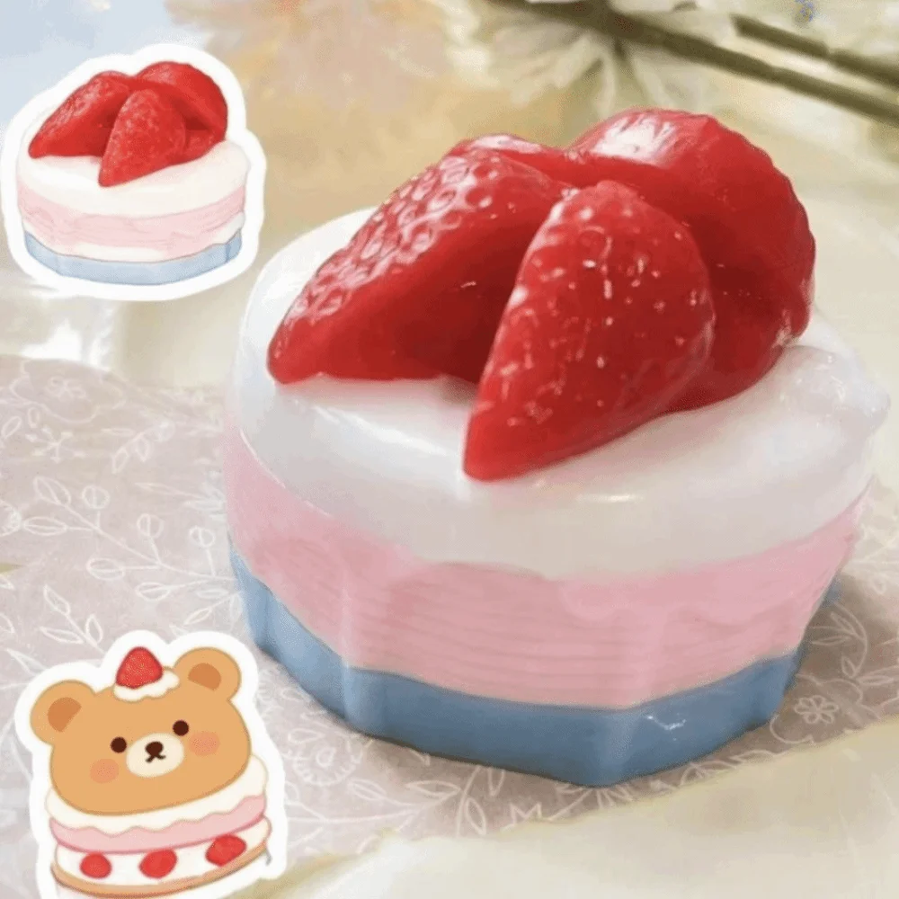 New Simulated Desserts Strawberry Cake Squeeze Round Soft Decompression Slow Rebound Pink Sensory Fidget Gifts for Adults