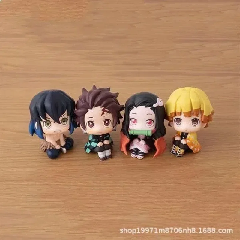 6 pçs/set anime demon slayer tanjirou postura sentada figura de ação pvc modelo estátua boneca brinquedo carro ornamentos decoração mesa presentes