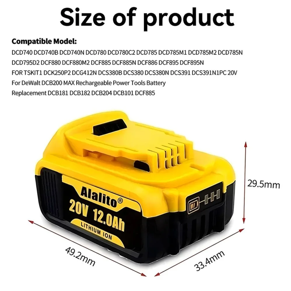 Imagem -05 - Bateria de Substituição de Lítio Original para Dewalt 20v 12000mah Dcb200 Dcb184 Dcb182 Dcb180 Dcb181 Dcb182 Dcb201 Dcb206 18v