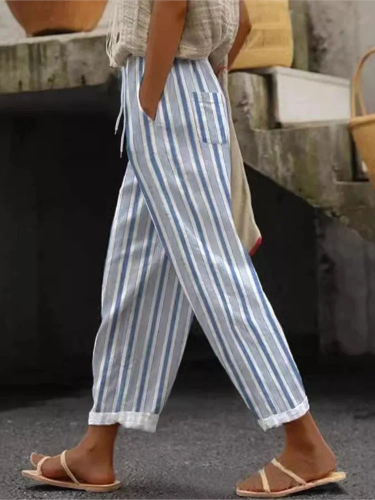 Women's Fashion Print Pants Casual Button Pockets Ankle-Length Pants For Women Boho Holiday Womens Clothing Spring Summer New - Detail 1