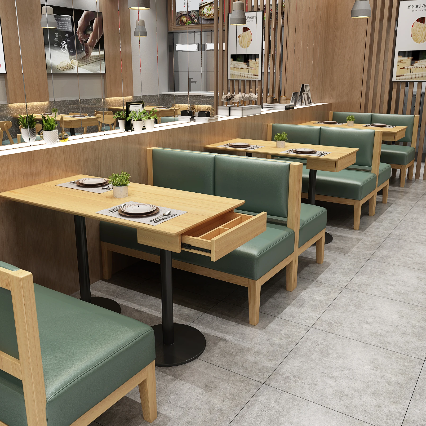 Modern Banquette Furniture Restaurant Furniture Booth Seating Restaurant Set or Fabric Leather Wooden Chair Solid Wood