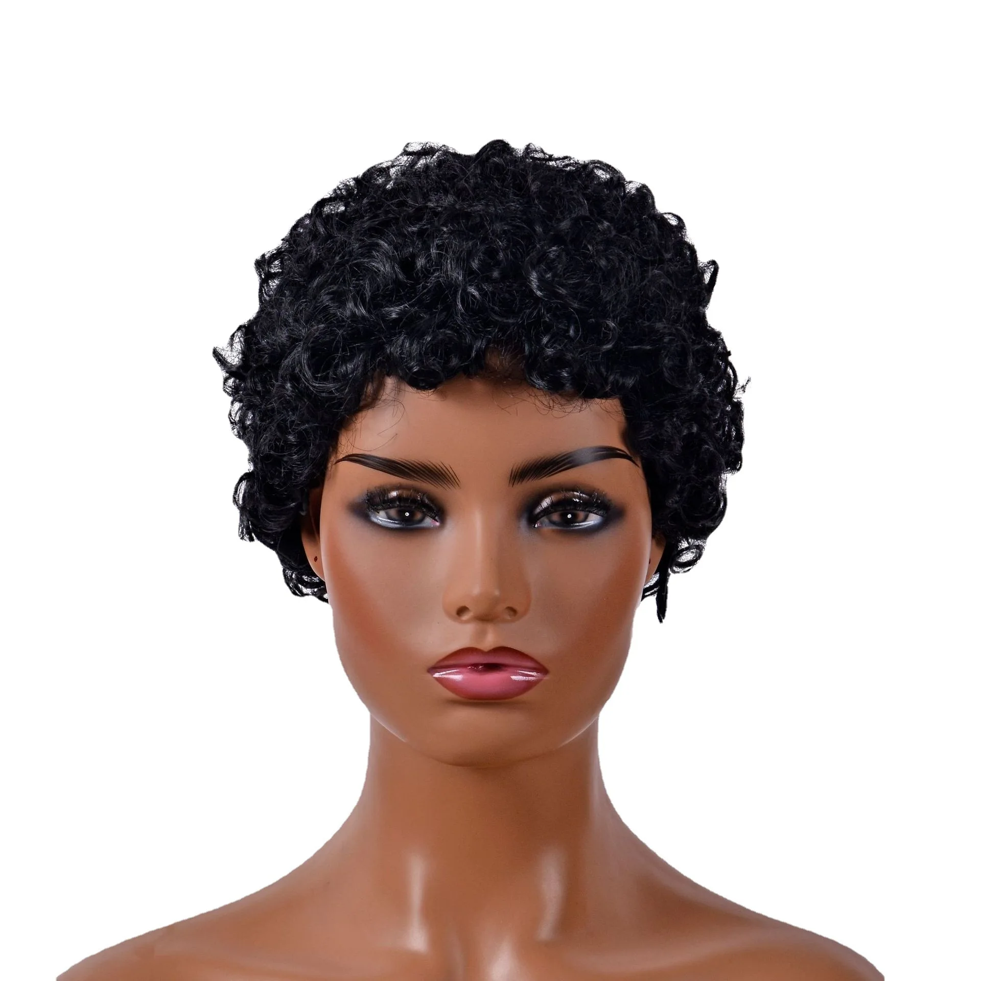 باروكات صغيرة مجعدة للسيدات، شعر مستعار صناعي كامل الرأس على الطراز الأفريقي مجعد أسود وردي شبكي منفوش للارتداء اليومي