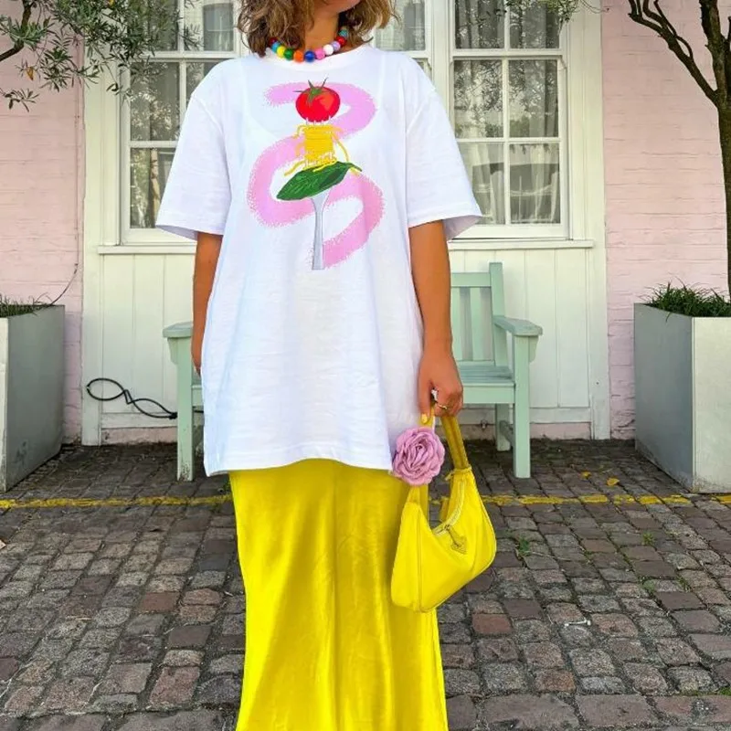Women's Vintage Print T-Shirt 100% Cotton Short Sleeve Crew Neck Blouse Tops Tee Retro Style