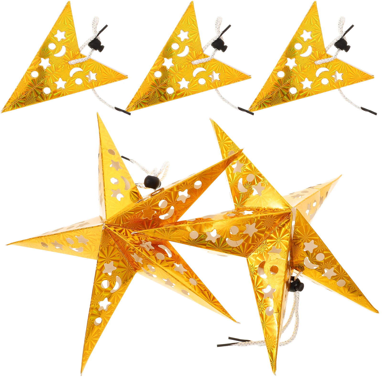 

5PCS Pentagram Lampshade Paper Stars Golden Large Decor Christmas Garlands Festive Party Lighting Easy Assembly