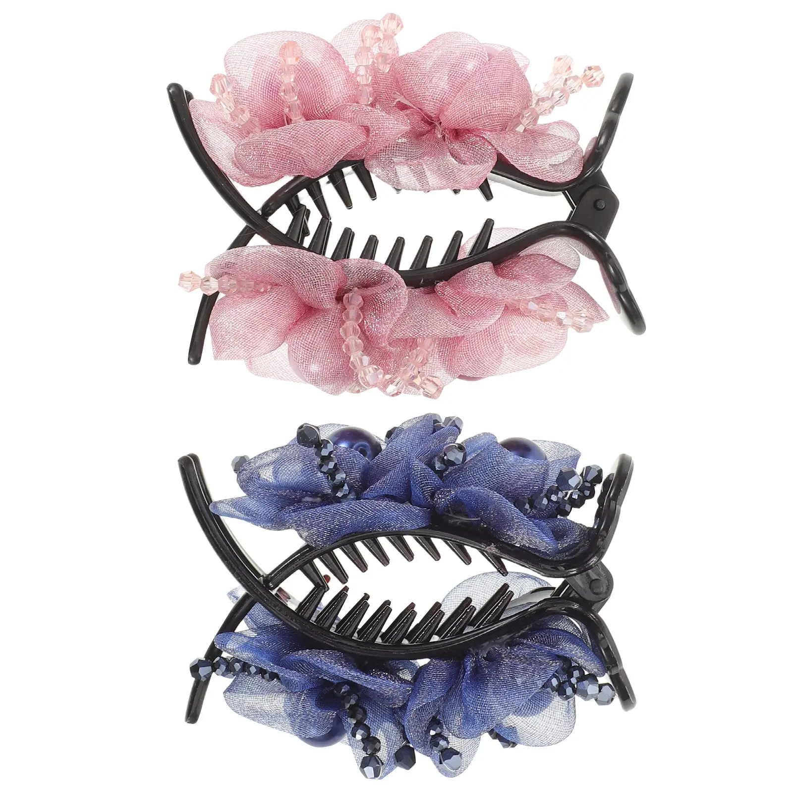 

2Pcs Floral Claw Clips for Women High Ponytail Hairpin Lightweight Comfortable Design Elegant Pearl Beaded Hair Cuffs for Bridal