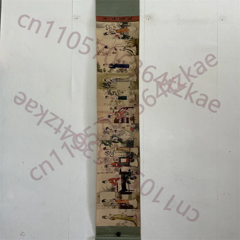 

Китайская древняя рисованная бумага, картина с персонажами, «Двенадцать красавиц» Фэй Даньсю, длинная свитковая живопись