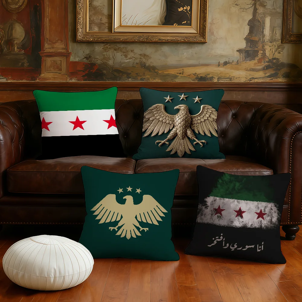 Flag Eagle Syrian New 2025 cushion cover Pillow Case Plush Fabric Soft Double Sided Print Sofa Cushion Cover Throw Pillow Covers