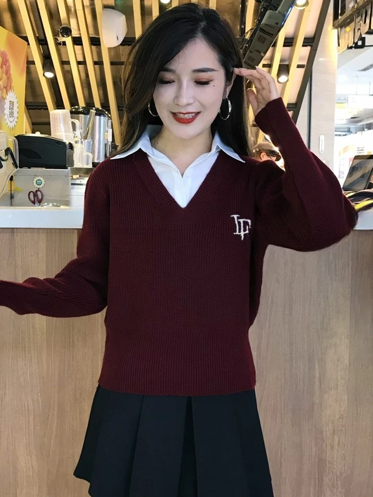 Women's Knitted Long Sve  Ne Sweater Fake Two-Piece Inner Wear Color Blo Design Spring Autumn New Sle Korean Fas...