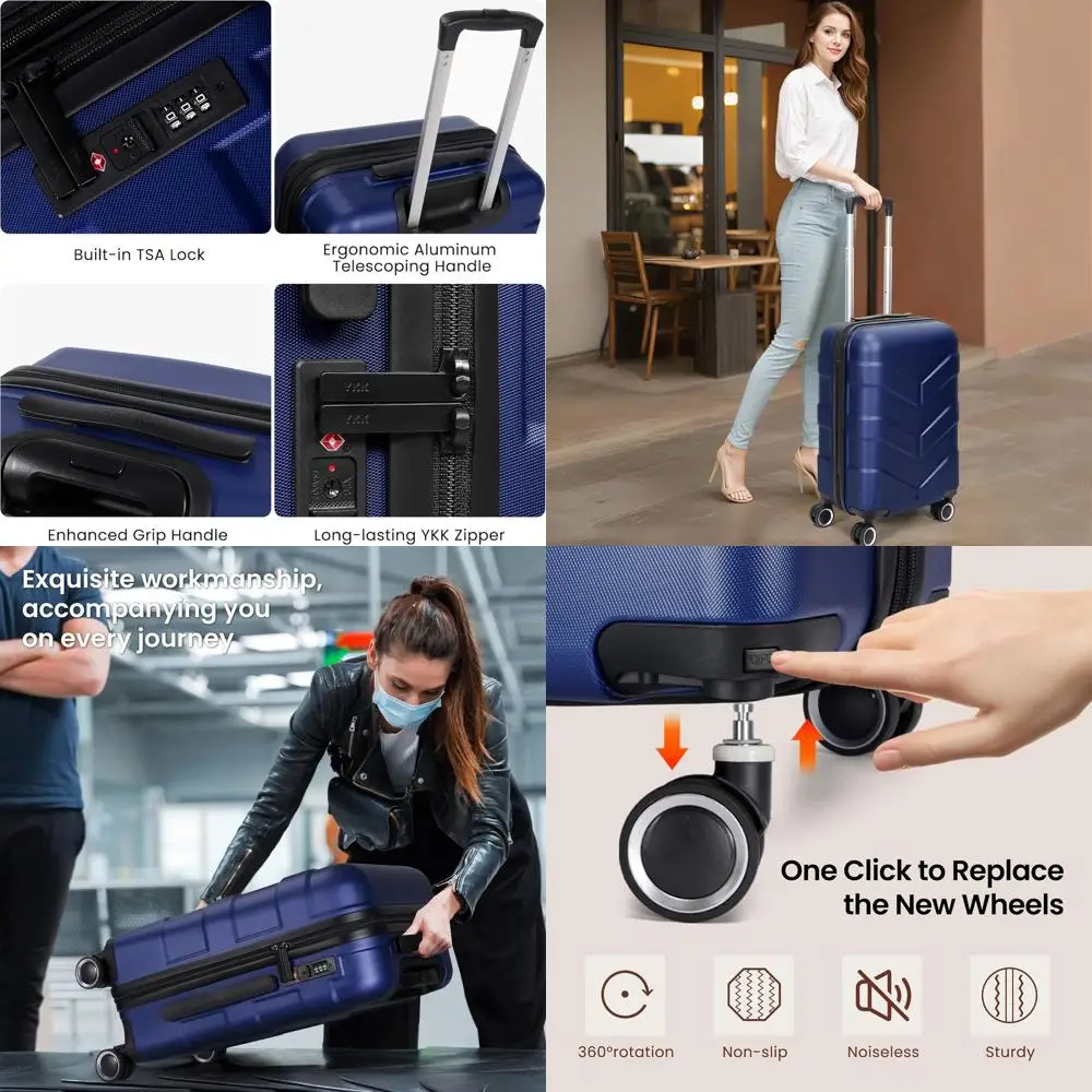 

20-inch Lightweight Spinner Luggage, Airline Approved, Blue Hardside Carry-On Suitcase for Men & Women