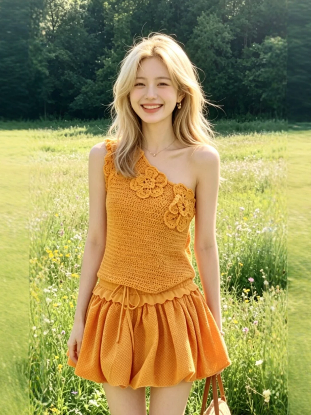 

Unique Beautiful Blooming Short Skirt And Top Set Shoulder Bared Two Piece Set Youthful Summer Fashion Women's Ensemble