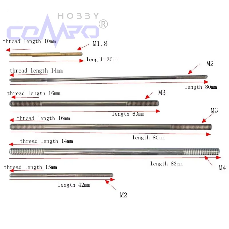 

10 Pcs M2/M3/M4 Stainless Steel Threaded Tie Push Rod Servo Linkage Shaft Pull For RC Airplane Model Parts Accessory
