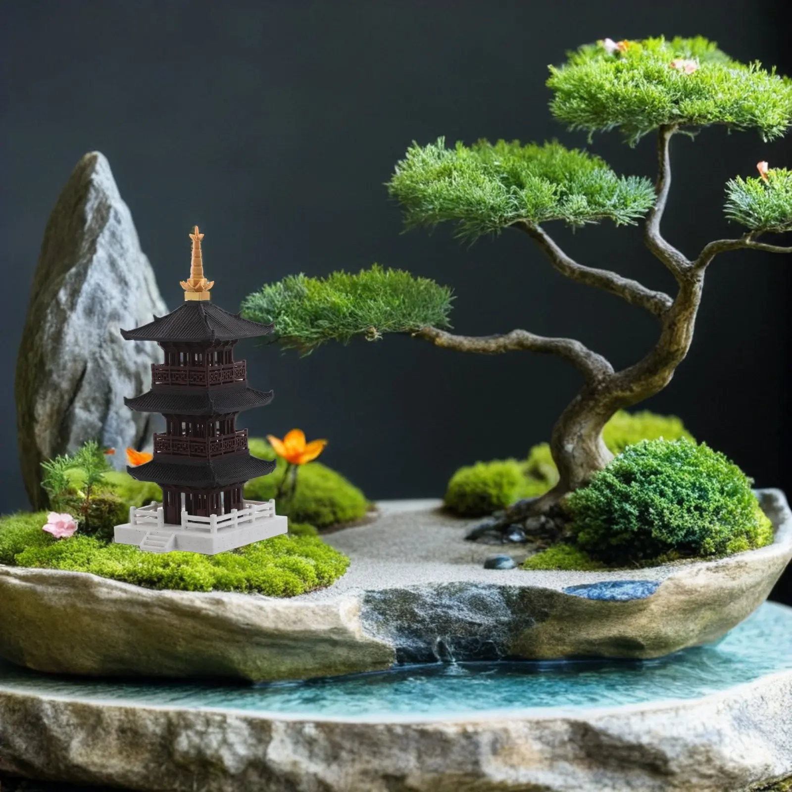5-Tier Miniature Pagoda Sculpture for Fish Tank, Terrarium, Bonsai, Rockery & Asian Home Decor