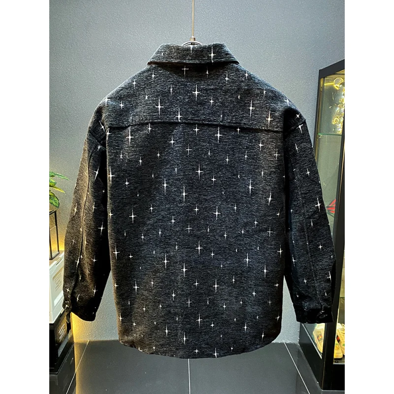 Casaco com gola céu estrelado masculino, top de manga comprida, moda, americano, bonito, casual, luxo, moda