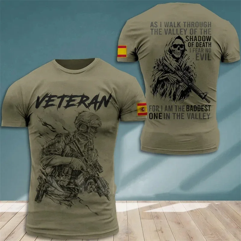 Tarnung Armee Fan spanische Flagge Sommer neue Männer T-Shirt 3d gedruckt T-Shirt O-Ausschnitt übergroße Outdoor lässig kurz ärmel ige Top