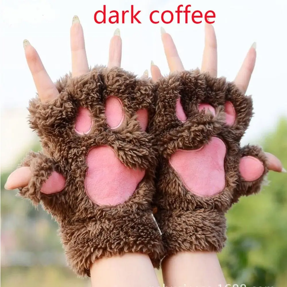 Chic Lovely Girl Claw Plush Cat Warm Multi-color Women Gloves Fingerless Bear Paw Winter