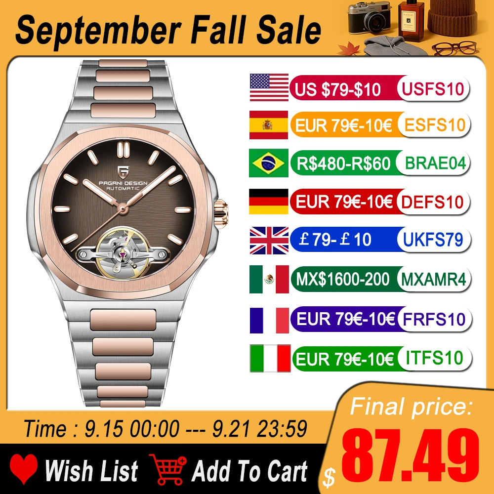 

Men's Watches 2025 New PAGANI DESIGN Tourbillon Mechanical Wristwatches Luxury Rose Gold Automatic Watch For Men Sapphire Mirror