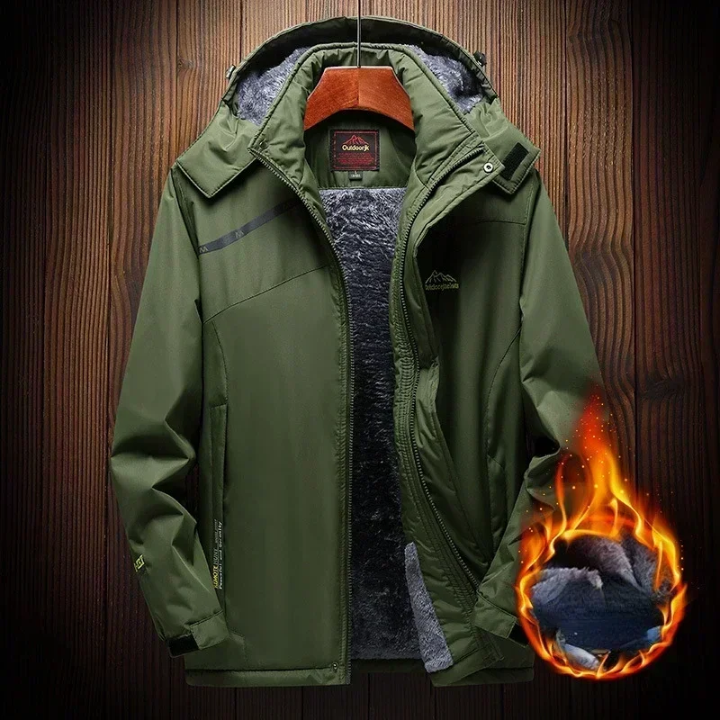 2024 Men\'s Winter Jacket Fleece Thick Warm Hooded Parka Male Waterproof padded Coat Snow Camping Outerwear Plus Size 7XL 8XL