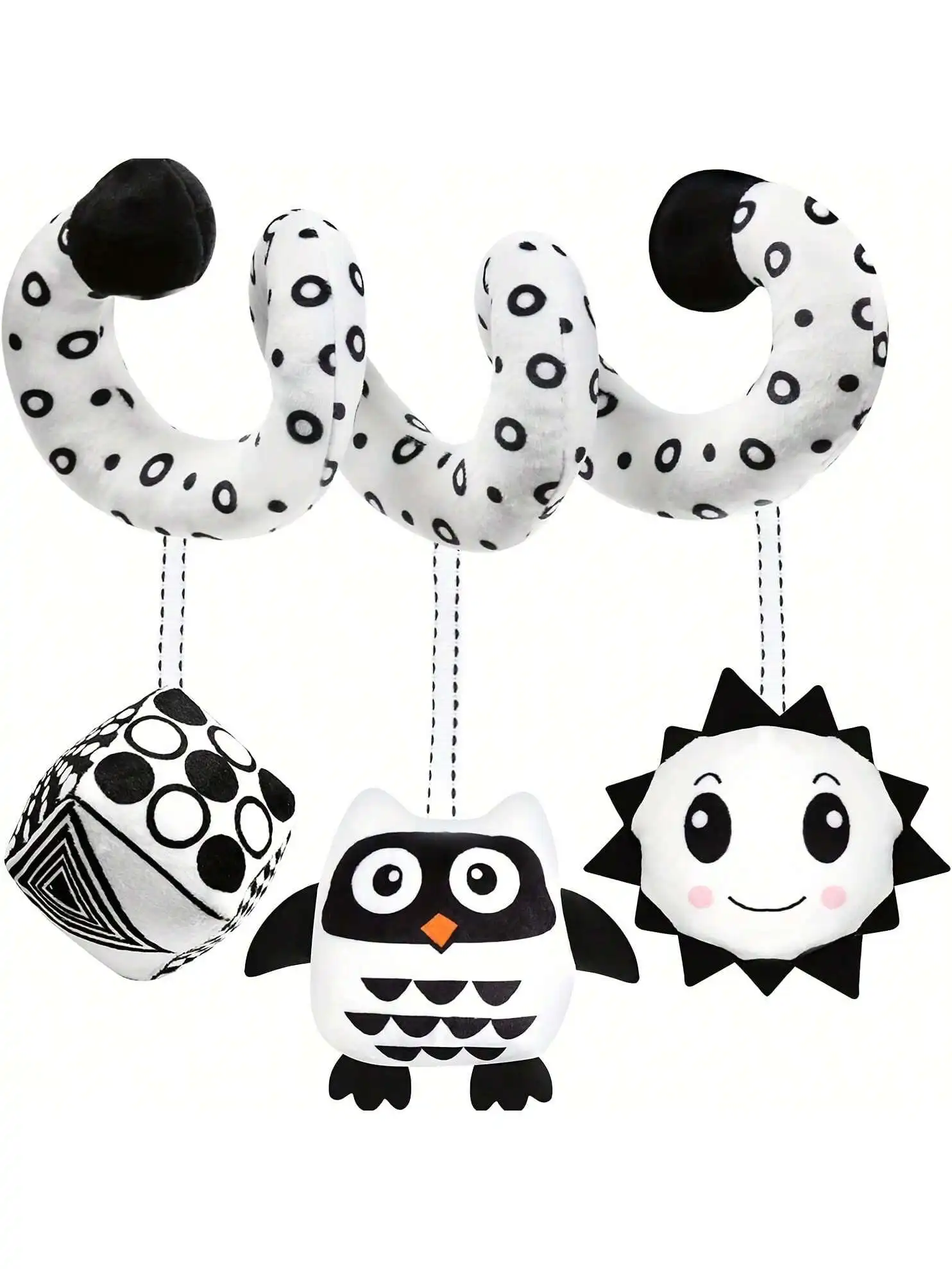 Poussette suspendue en spirale pour bébé, 1 pièce, jouets de siège de voiture, jouet sensoriel à contraste élevé noir et blanc, jouets en peluche pour nouveau-né, cadeaux pour bébé