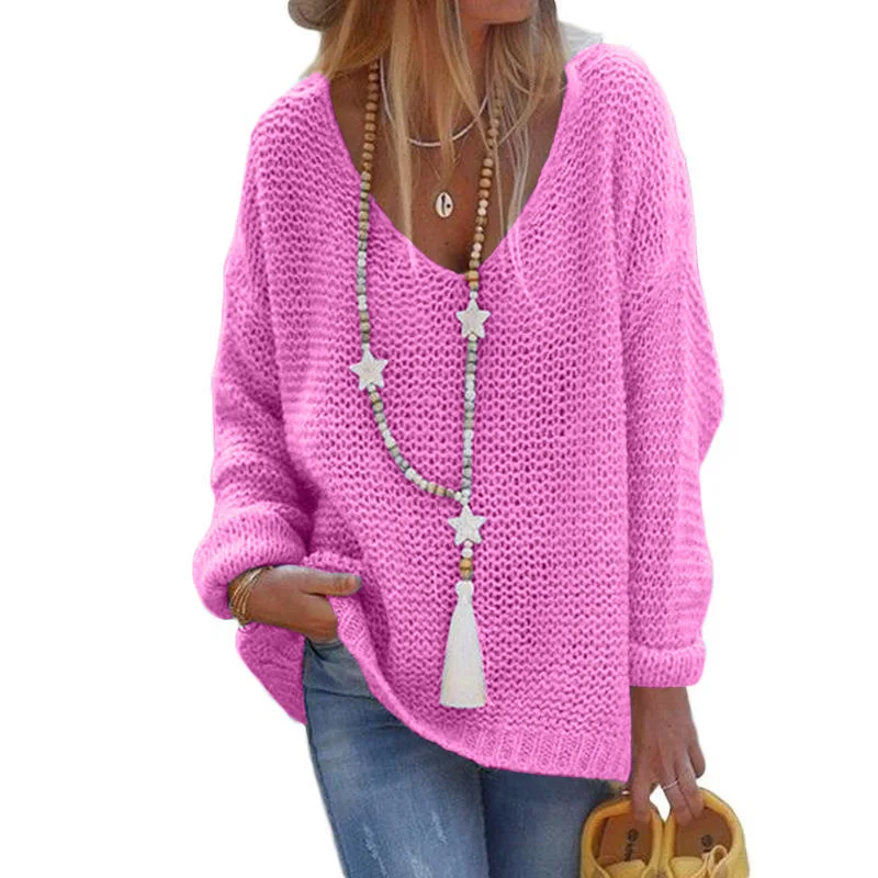 2024 New European and American Women\'s Knitted Sweater with V-neck Long Sleeve Knit Top