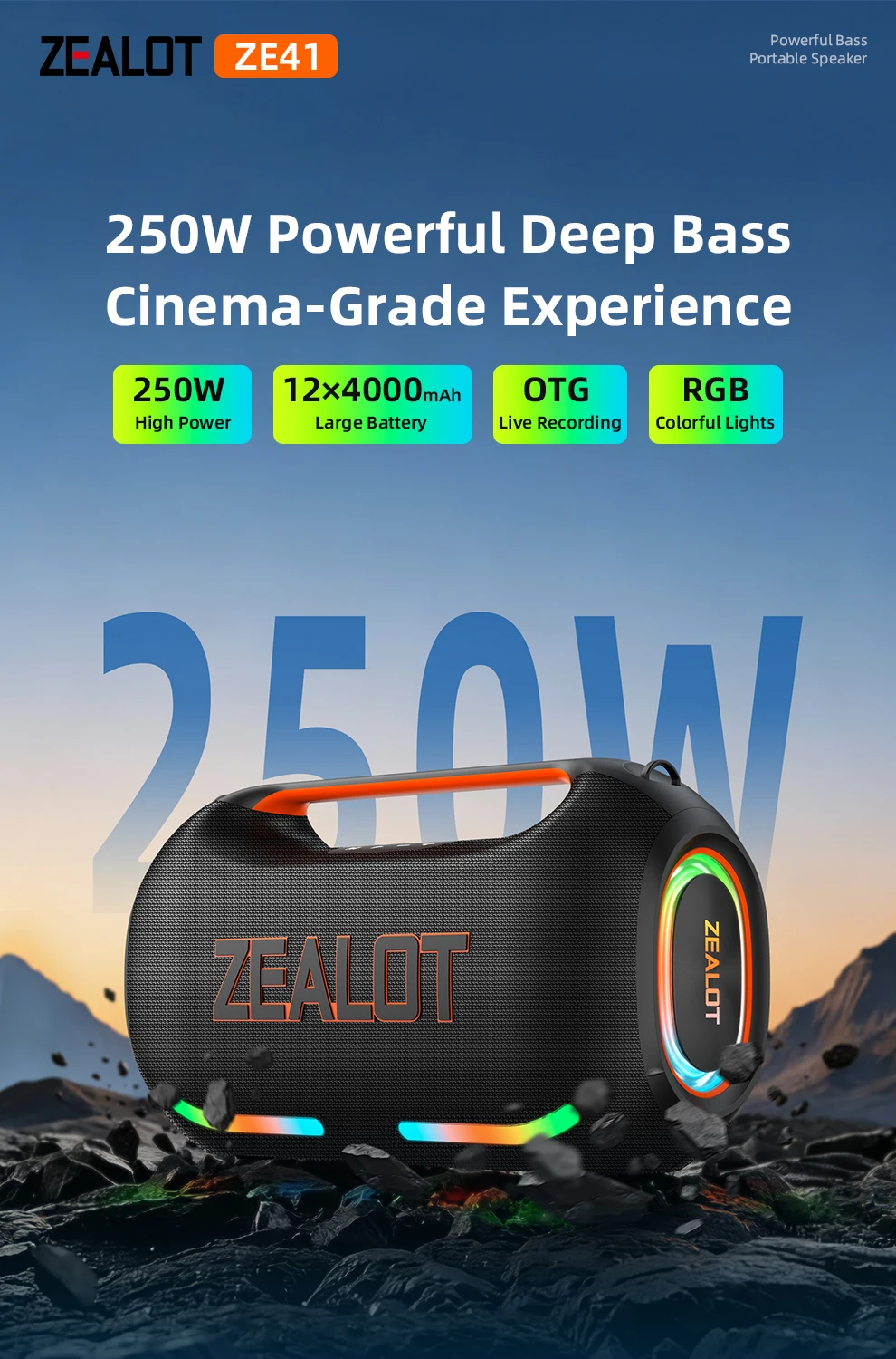 PL-zealot-ze41 250W Tragbarer Bluetooth-Lautsprecher StormBox Blast Outdoor Kabelloser Lautsprecher IPX6 Wasserdicht Party-Camping-Lautsprecher 12 Stunden Laufzeit – Detail 2