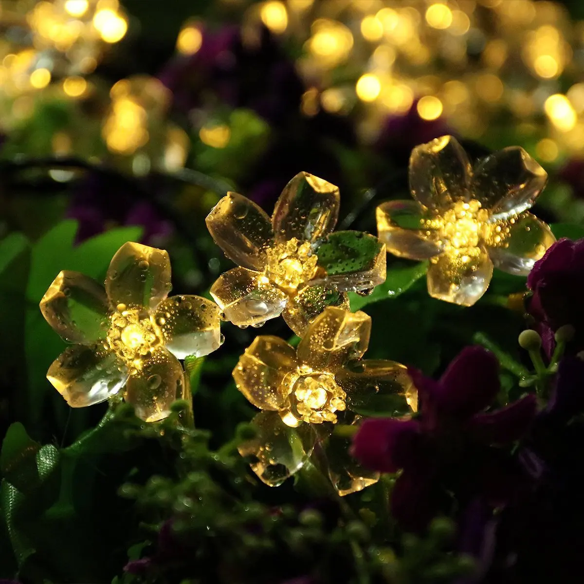 Lotus Solar Lights String LED Outdoors Cherry Blossoms String Lights Wedding Party Christmas Garden Fairy Home Patio Decorate