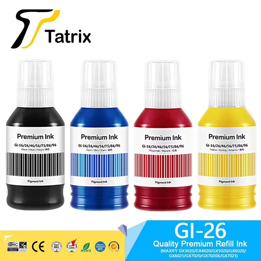 Tatrix GI 26 GI26 GI-26 Tinta de Refil Premium Compatível para Canon MAXIFY GX3020/GX4020/GX5020/GX6020/GX6021/GX7020/GX7020X/GX7021