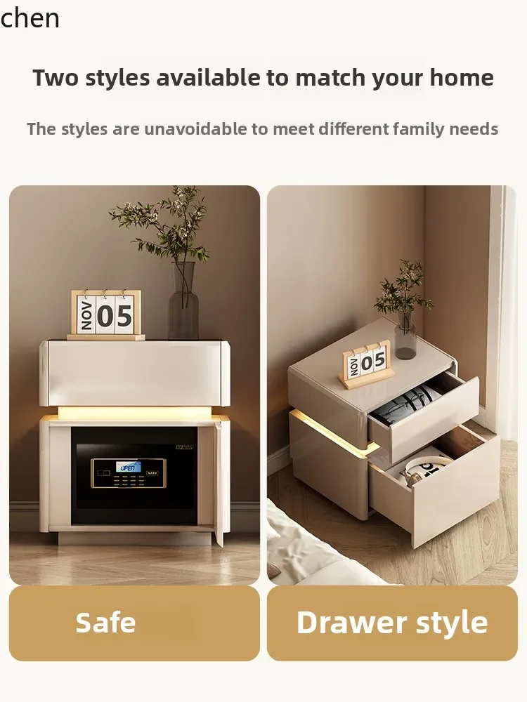 

bedside table, safe, integrated household bedroom, new cream wind light luxury, high-grade locked bedside storage cabinet