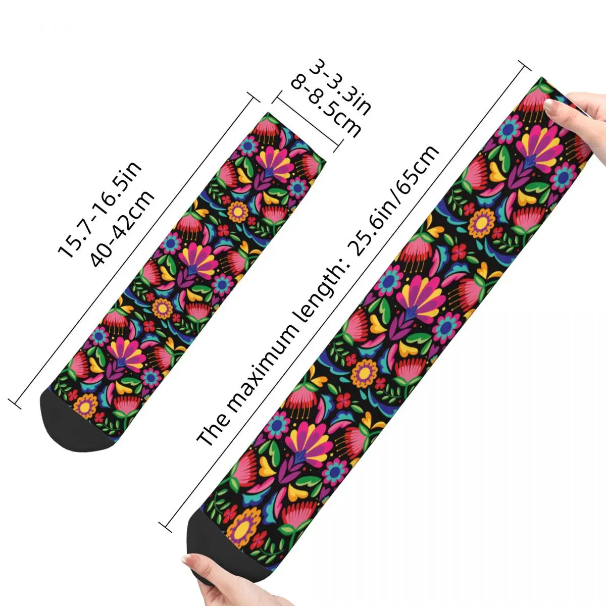 Fashion Colorful Mexican Floral Pattern Sports Socks Ethnic Flowers Polyester Middle Tube Socks for Women Men Sweat Absorbing