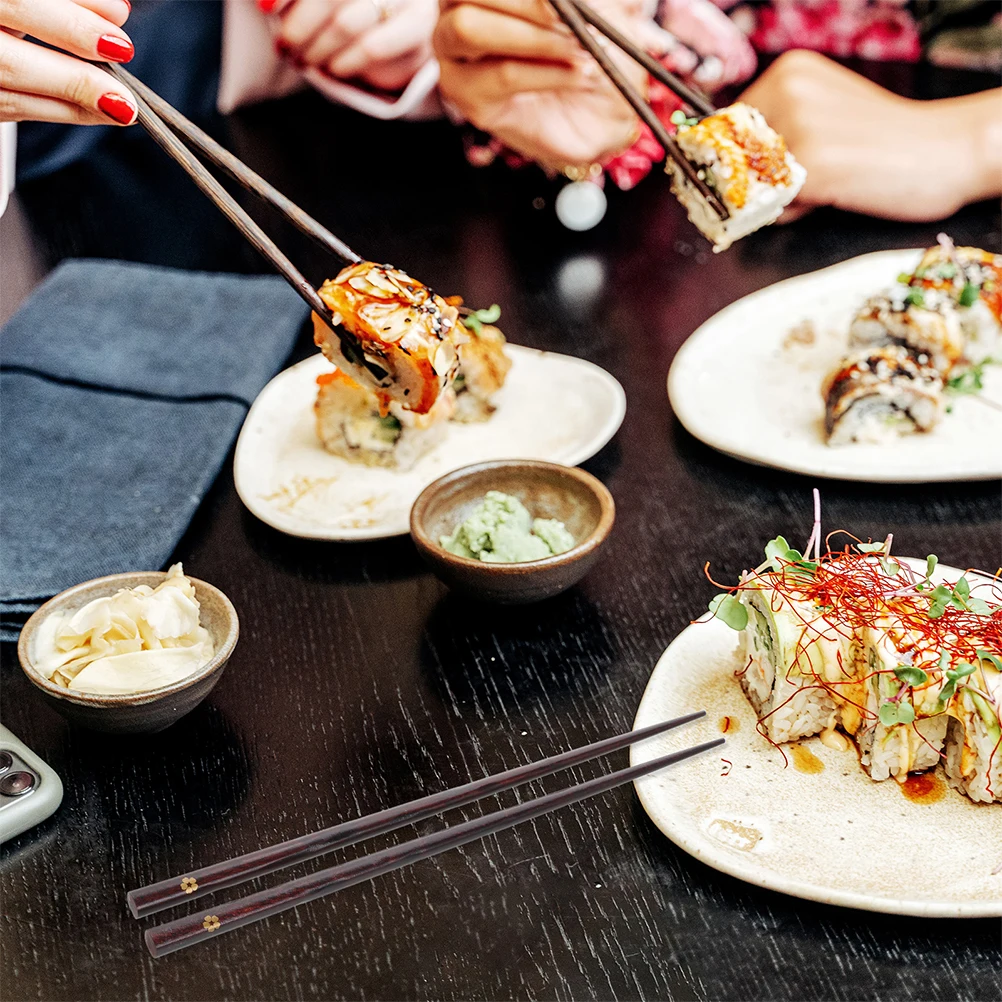 

2 Pairs Reusable Natural Wood Non-Slip Japanese Cherry Blossom Design Chinese Kitchen Utensils For Sushi Noodles Cooking Dinning