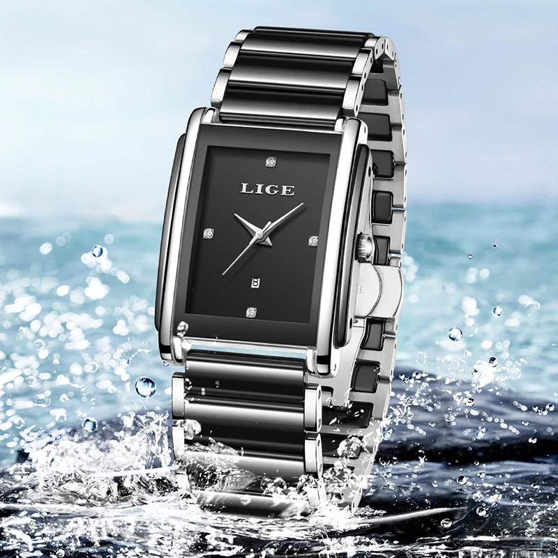 ساعات يد نسائية فاخرة جديدة من LIGE ساعات يد كوارتز سيراميك أنيقة مقاومة للماء هدية عصرية للسيدات ساعة Relojs Mujer + صندوق