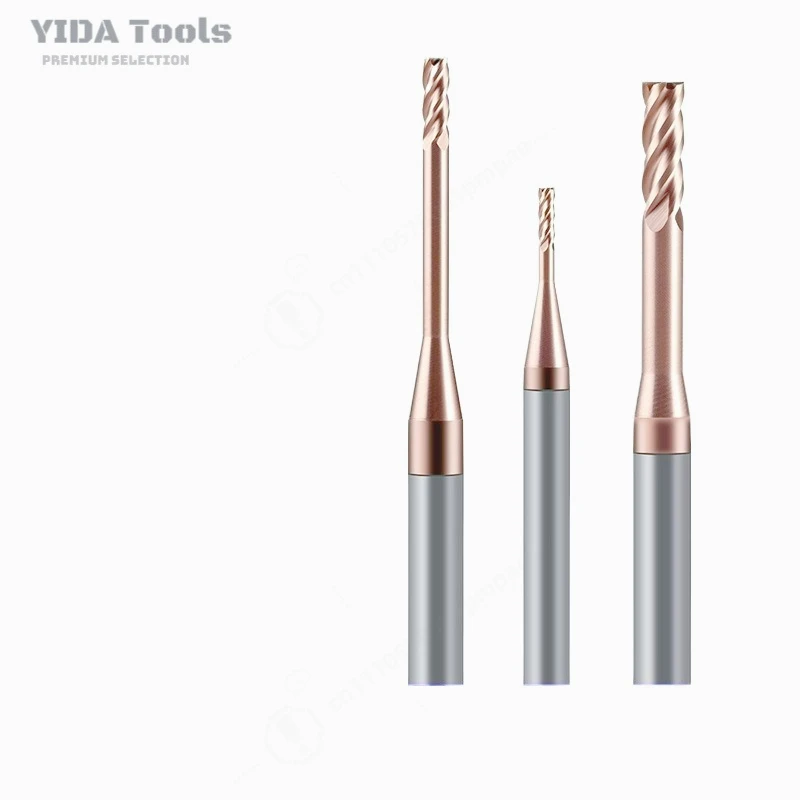 Micro End Mill Deep Groove Flat Milling Cutter Carbide Coated Extended Neck CNC Micro Engraving Tool