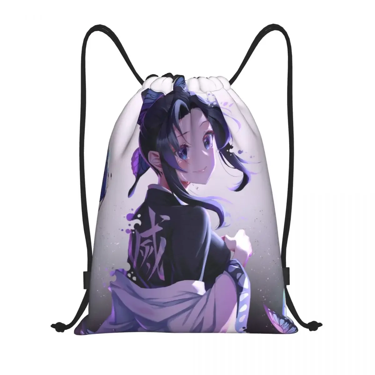 Shinobu Kochou Demon Slayer Drawstring Bags Basketball Backpack Gym Sackpack Kimetsu No Yaiba Anime String Bags for Working Out