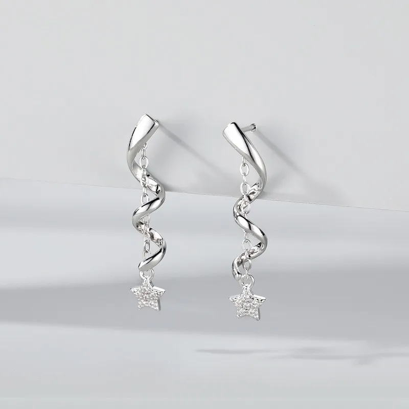 ENSHIR Spiral Line Star Tassels Long Earrings for Women Temperament Fashion Luxury Design Jewelry Gifts Wholesale