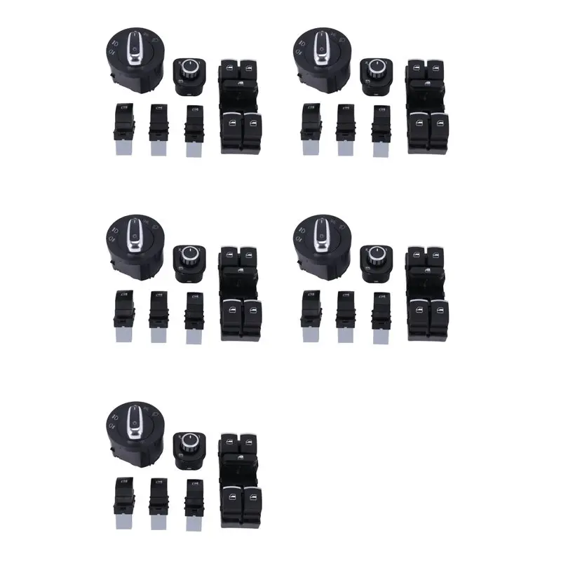 

5X Car Headlight Switch + Window Lift Switch For Golf 5 6 Mk5 6 Jetta 5 6 Passat B6 Touran Seat 5Nd941431a